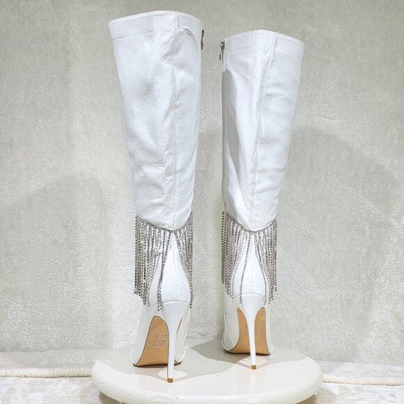 Sway White Knee High Boots Stiletto Heels Icicle Fringe - Picture 5 of 10